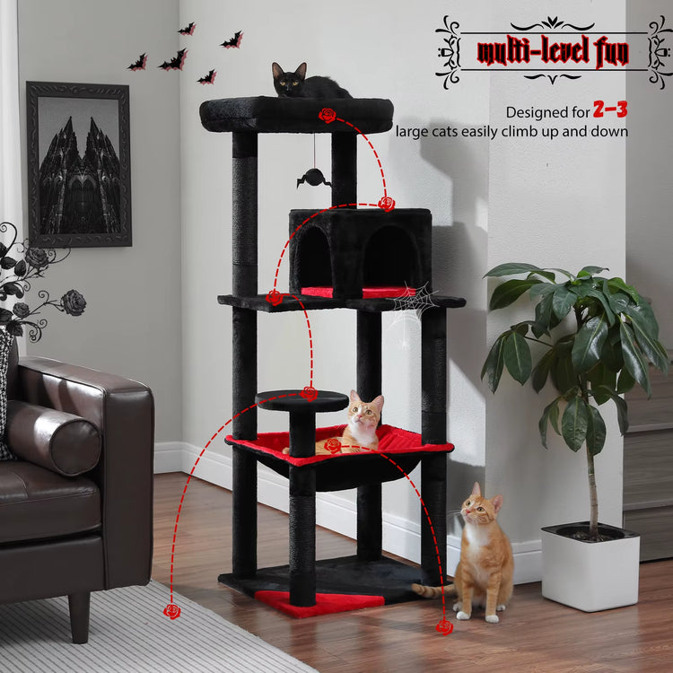 Luxury Cat Tree House Tower with Cabinet Solid Wood Cat Tree Posting Toy Multi-Level Kitten Cat Condo Rascador Gato Arbre À Chat