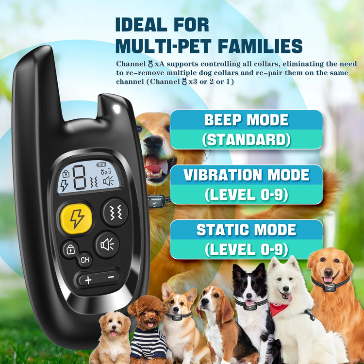 Remote Dog Shock Collar Anti-Bark IPX7 Waterproof Rechargeable Electric Dog Training Collar with Safe Static Vibration