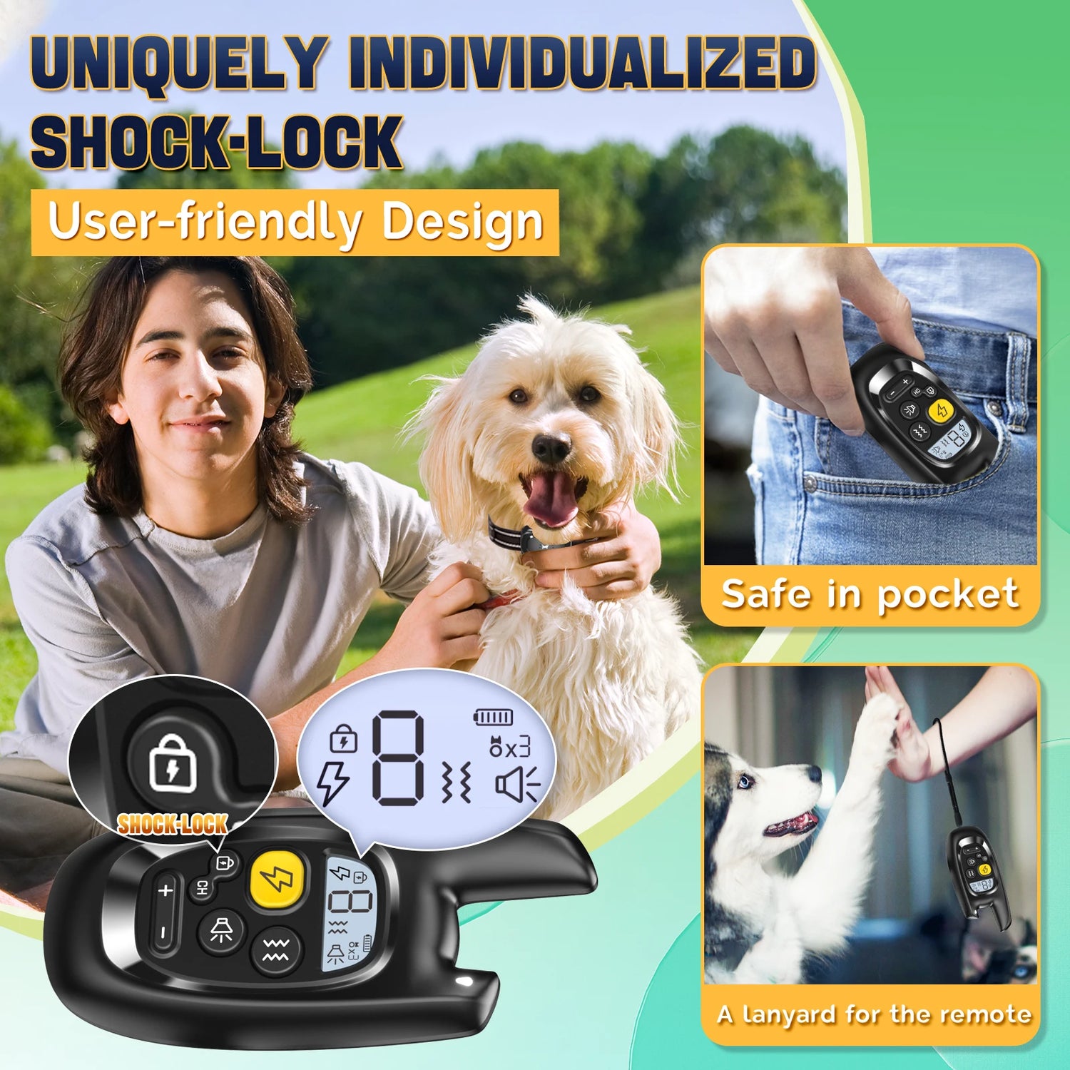 Remote Dog Shock Collar Anti-Bark IPX7 Waterproof Rechargeable Electric Dog Training Collar with Safe Static Vibration